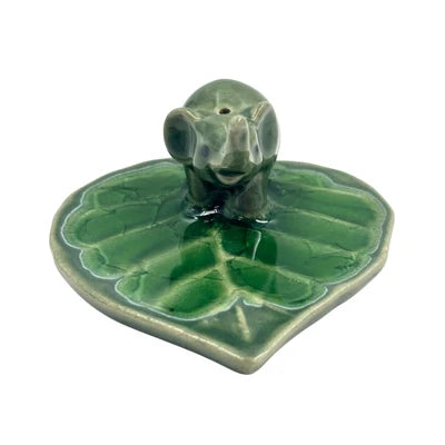 Elephant on Leaf Ceramic Incense Burner 3.25"
