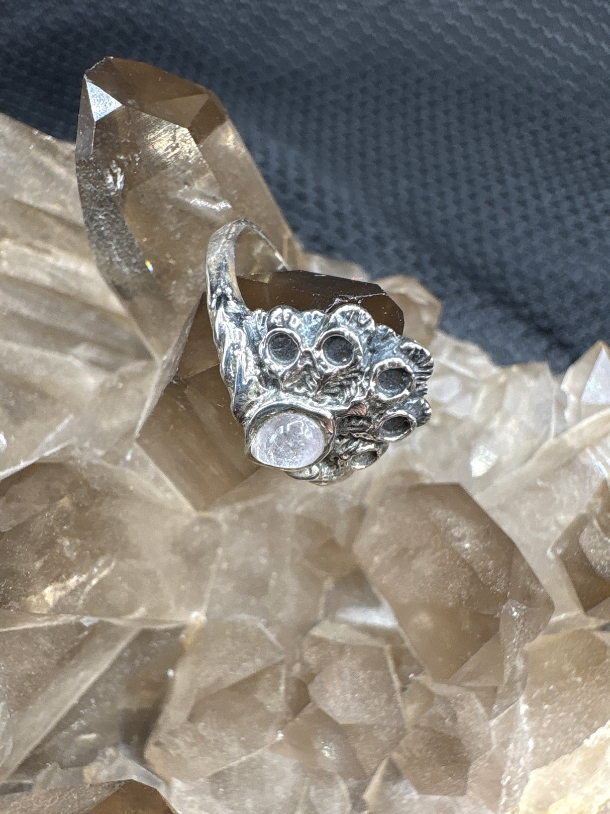 Sterling Silver Quartz Peacock Ring - Size 8.5