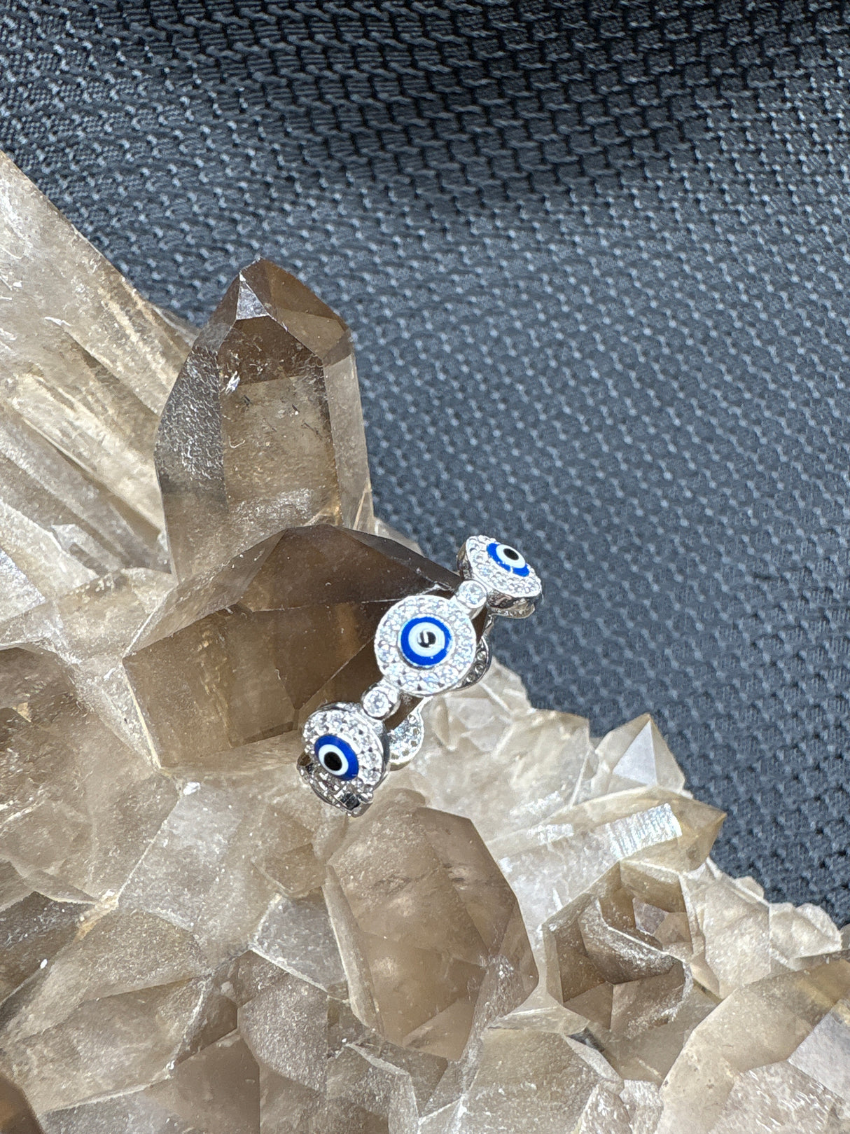 Sterling Silver Zirconia Plated Evil Eye Band - Size 6.5