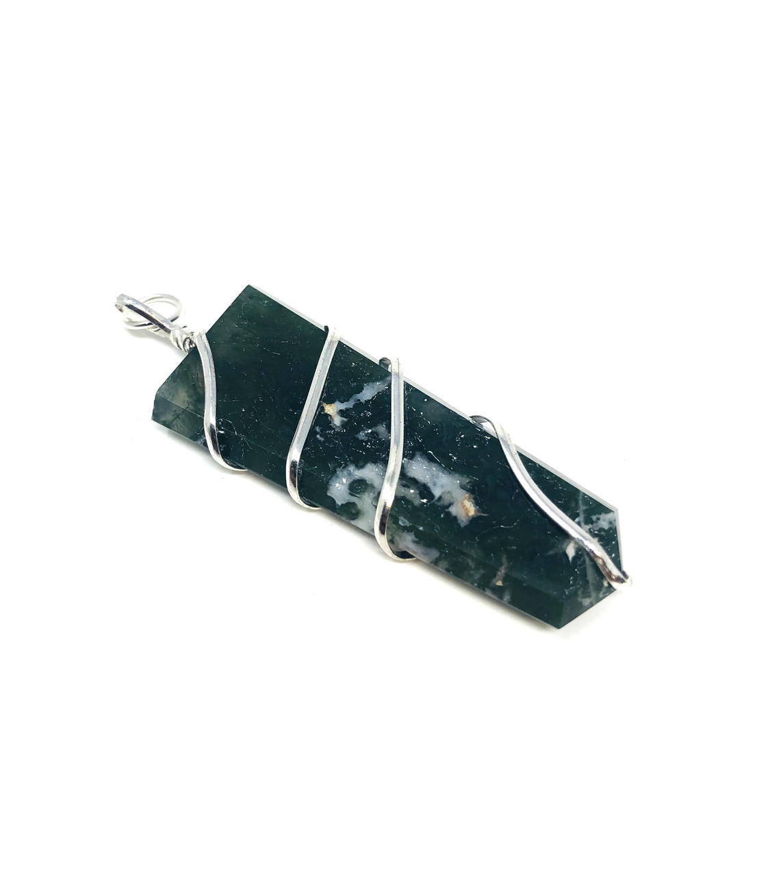 Moss Agate Flat Wire Wrapped Necklace
