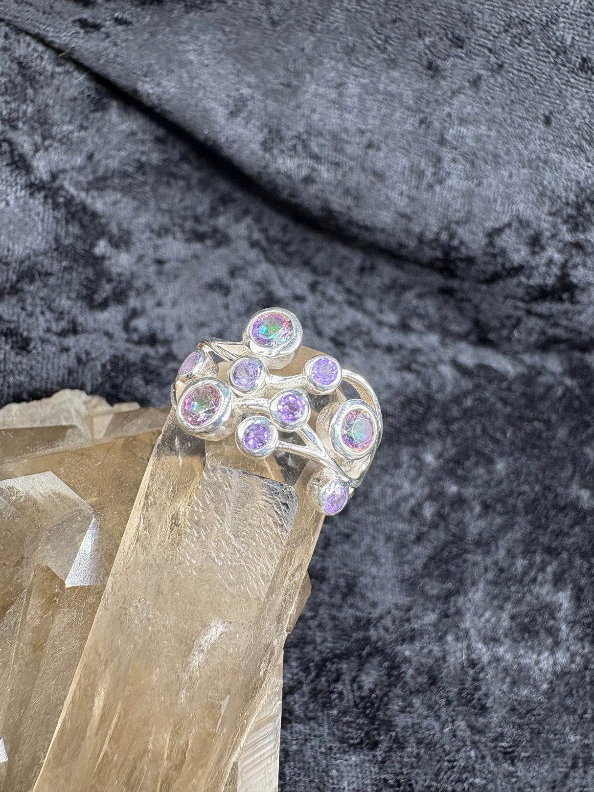 Sterling Silver Amethyst & Mystic Topaz Ring - Size 8