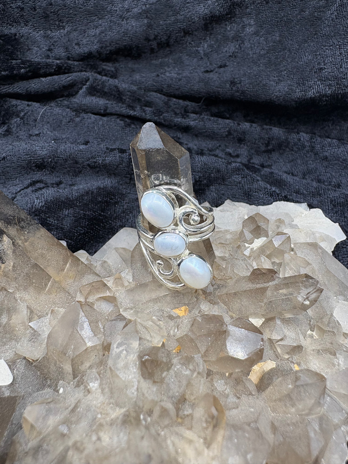 Sterling Silver Triple Pearl Ring - Size 6