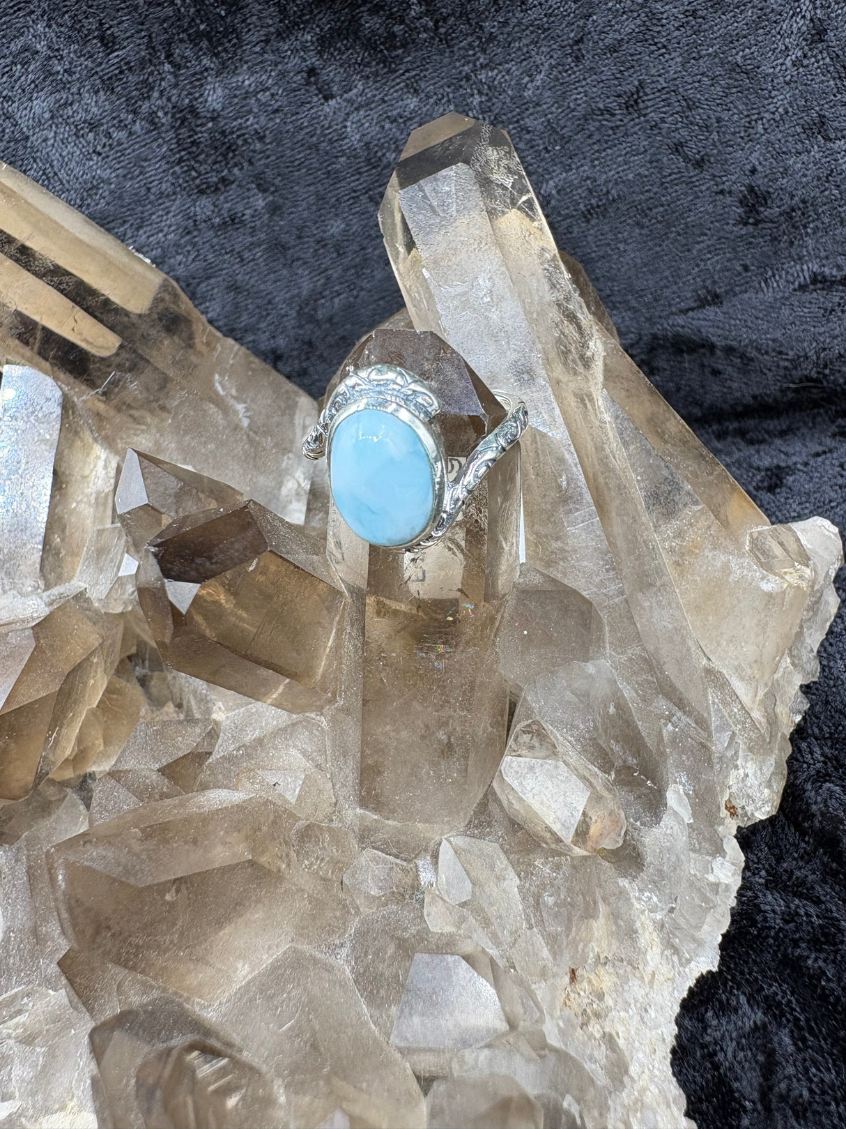 Sterling Silver Larimar Swirl Ring - Size 7