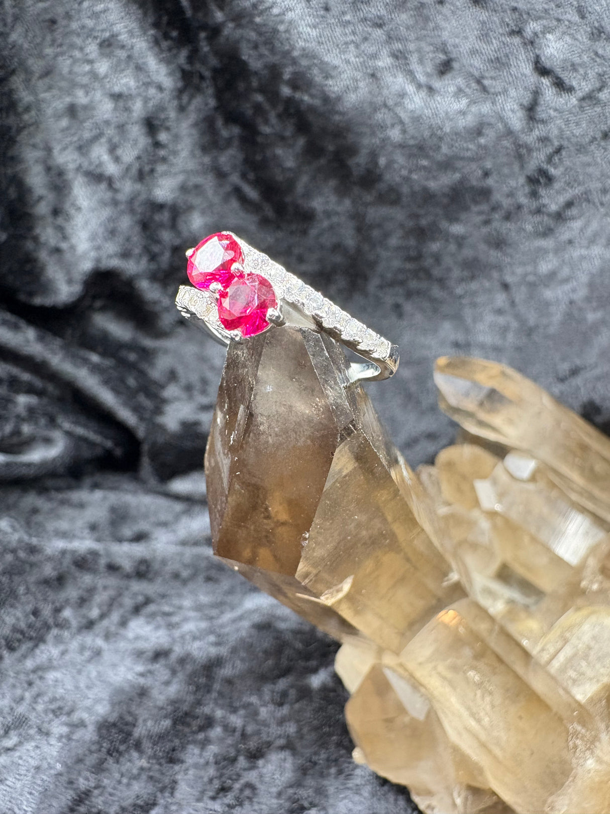 Sterling Silver Double Red Zirconia Ring - Size 8