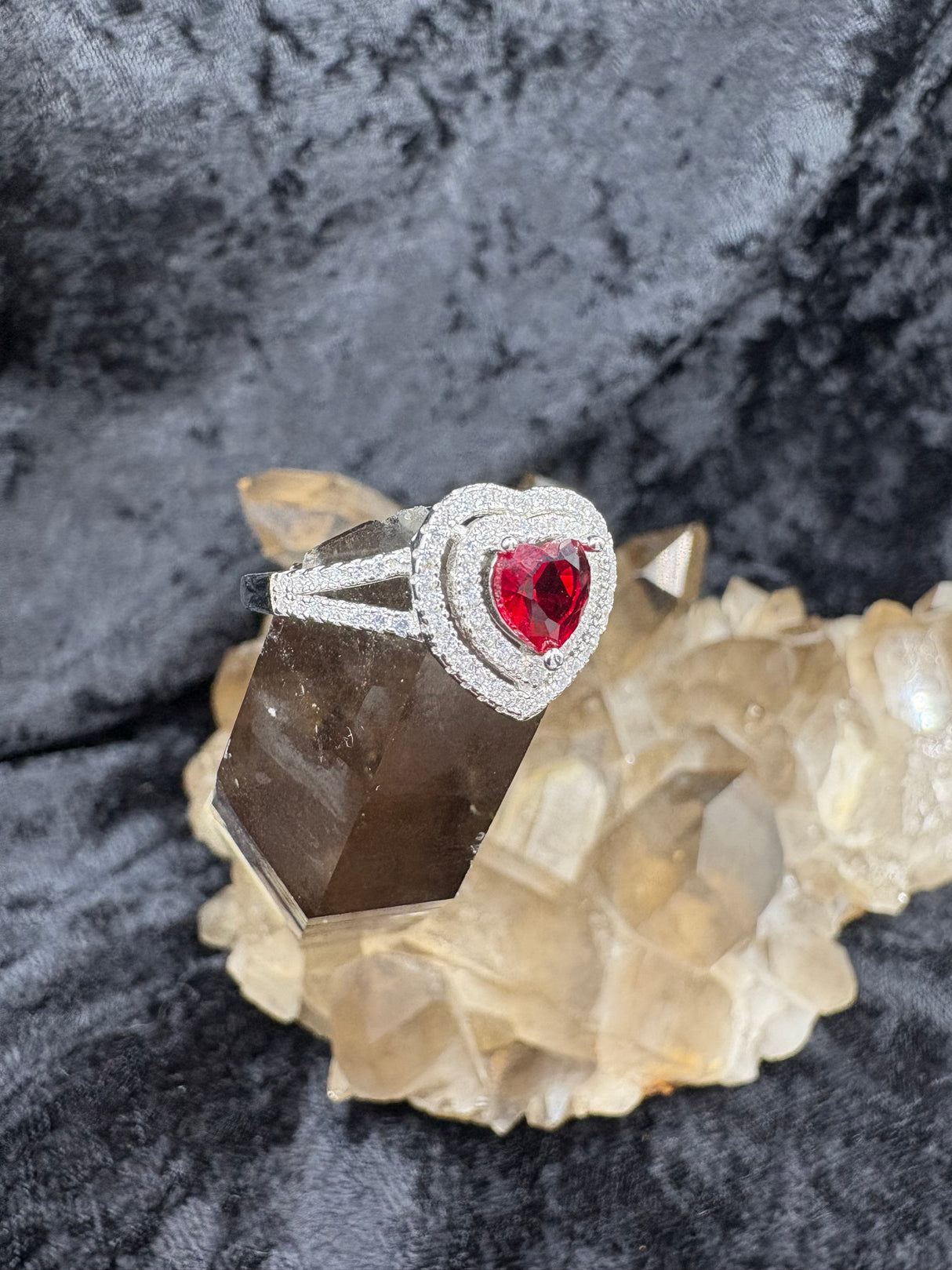 Sterling Silver Red Zirconia Heart Ring - Size 9