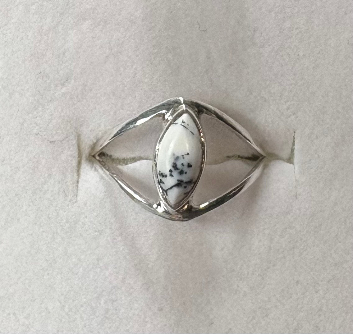 Sterling Silver Dendritic Opal Eye Ring - Size 5