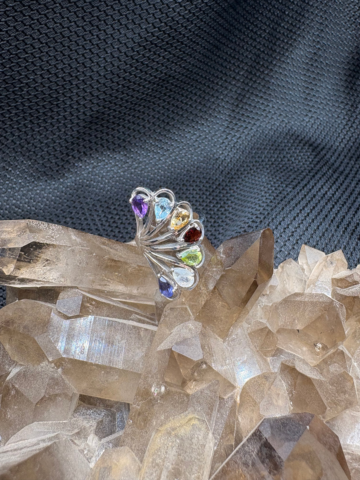 Sterling Silver 7 Chakra Peacock Ring - Size 6.5