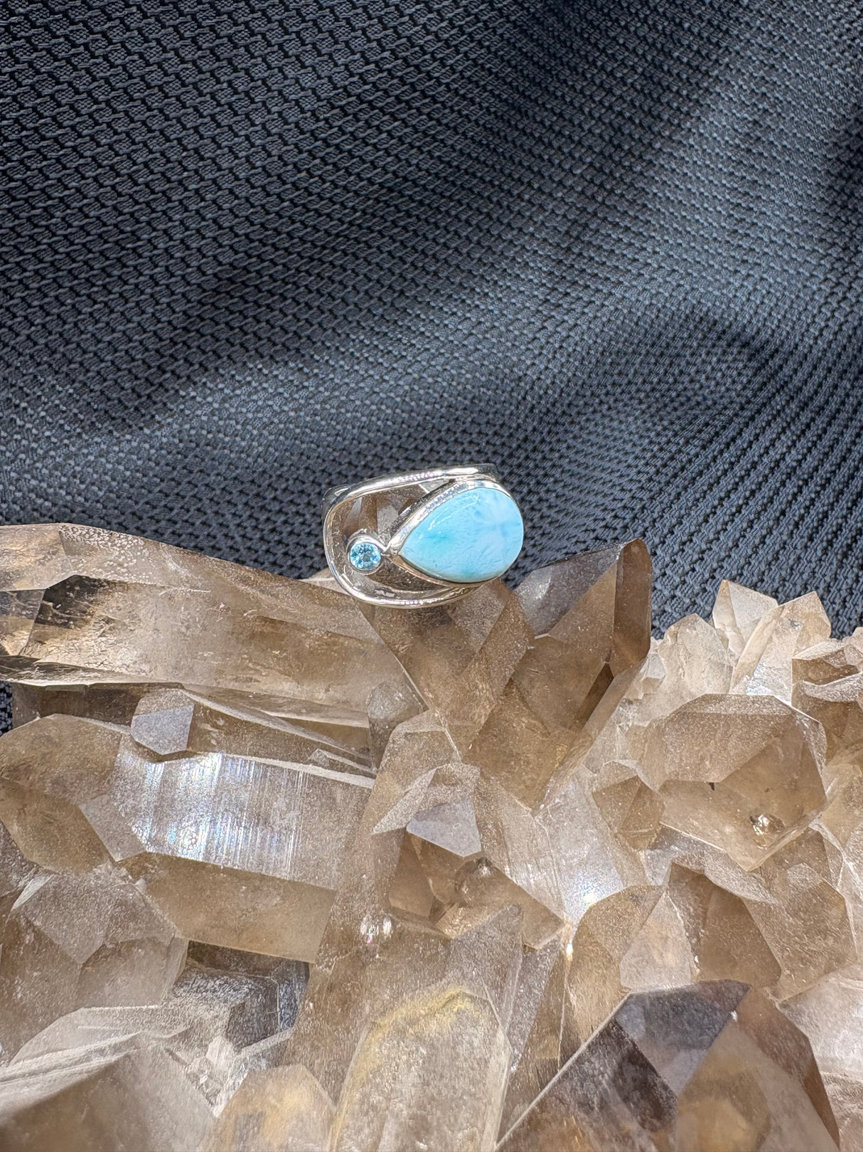 Sterling Silver Larimar & Blue Topaz Ring - Size 5.5