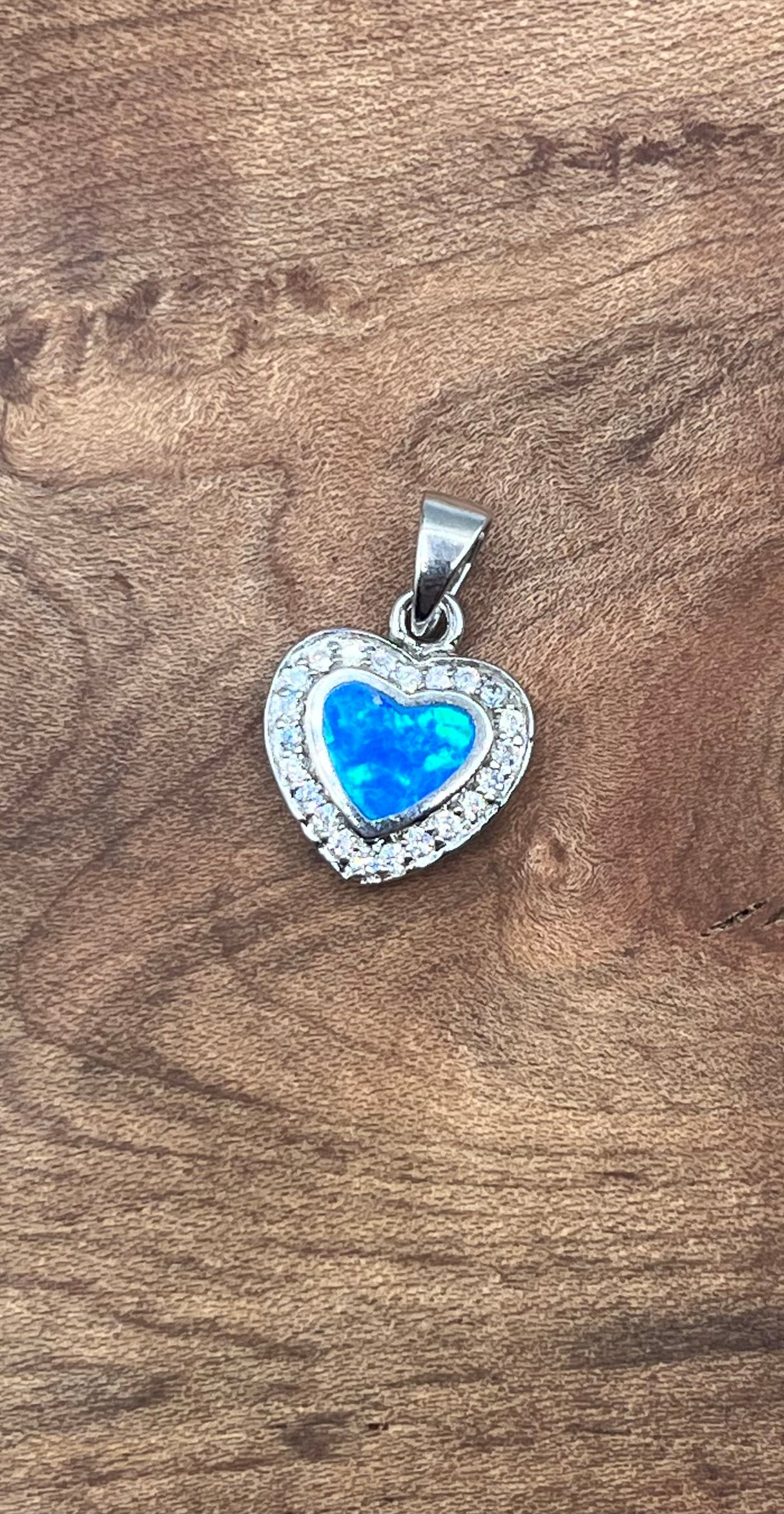 Lab Opal Heart Pendant w/ Zirconia