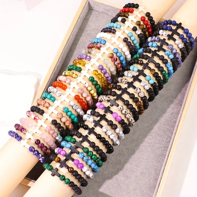 Synthetic Gemstone Cross Bracelet