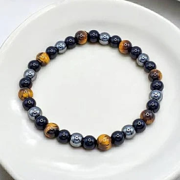 Tiger Eye, Hematite & Black Tourmaline Bracelet 6mm