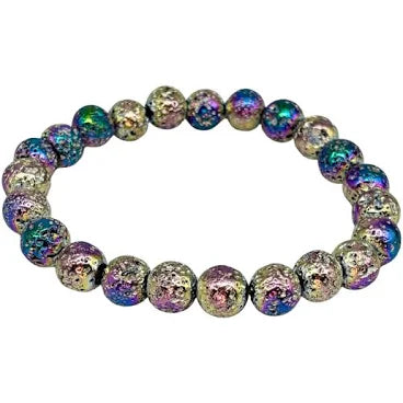 Rainbow Aura Lava Bracelet 6mm