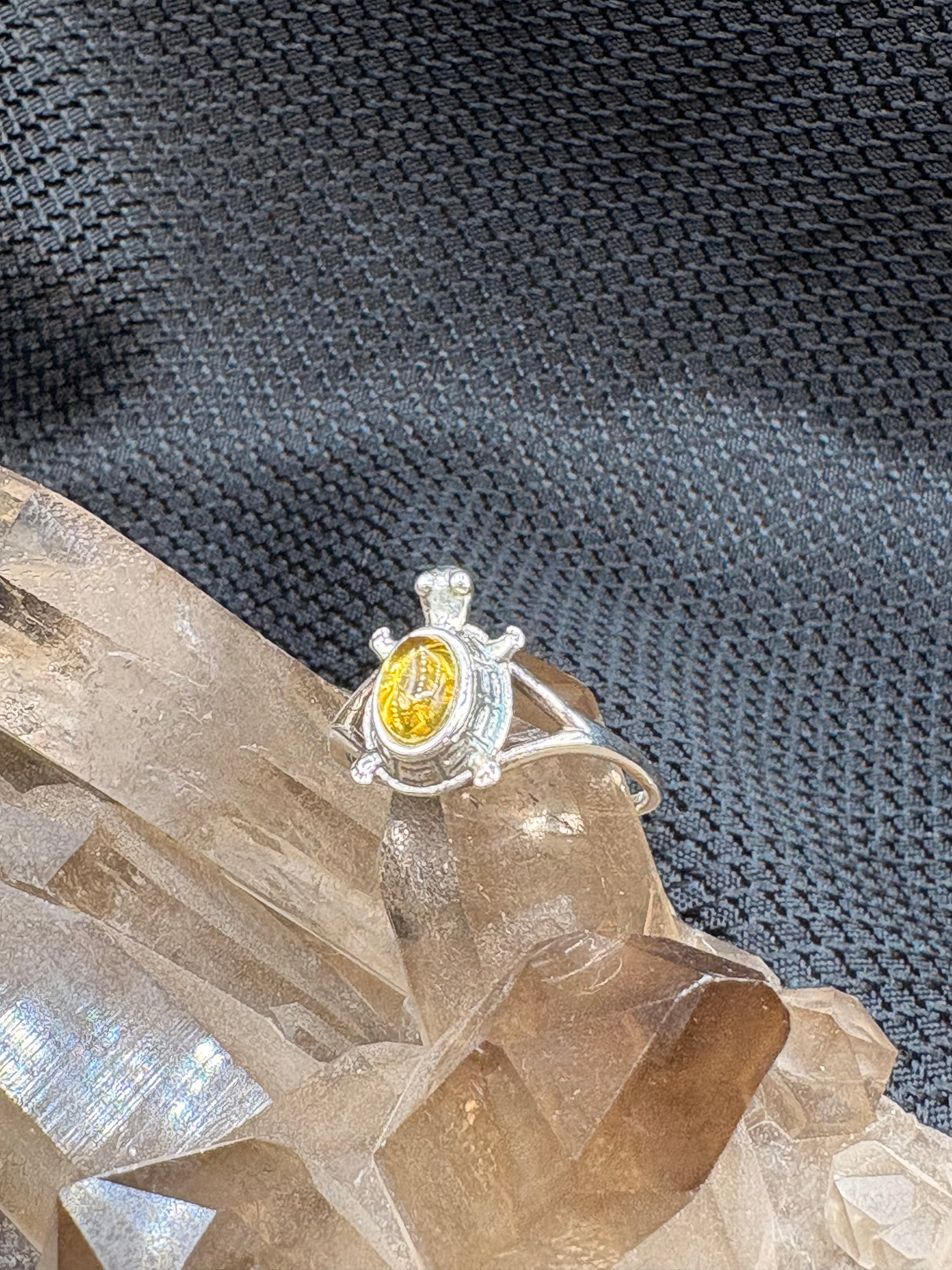 Sterling Silver Amber Turtle Ring - Size 10