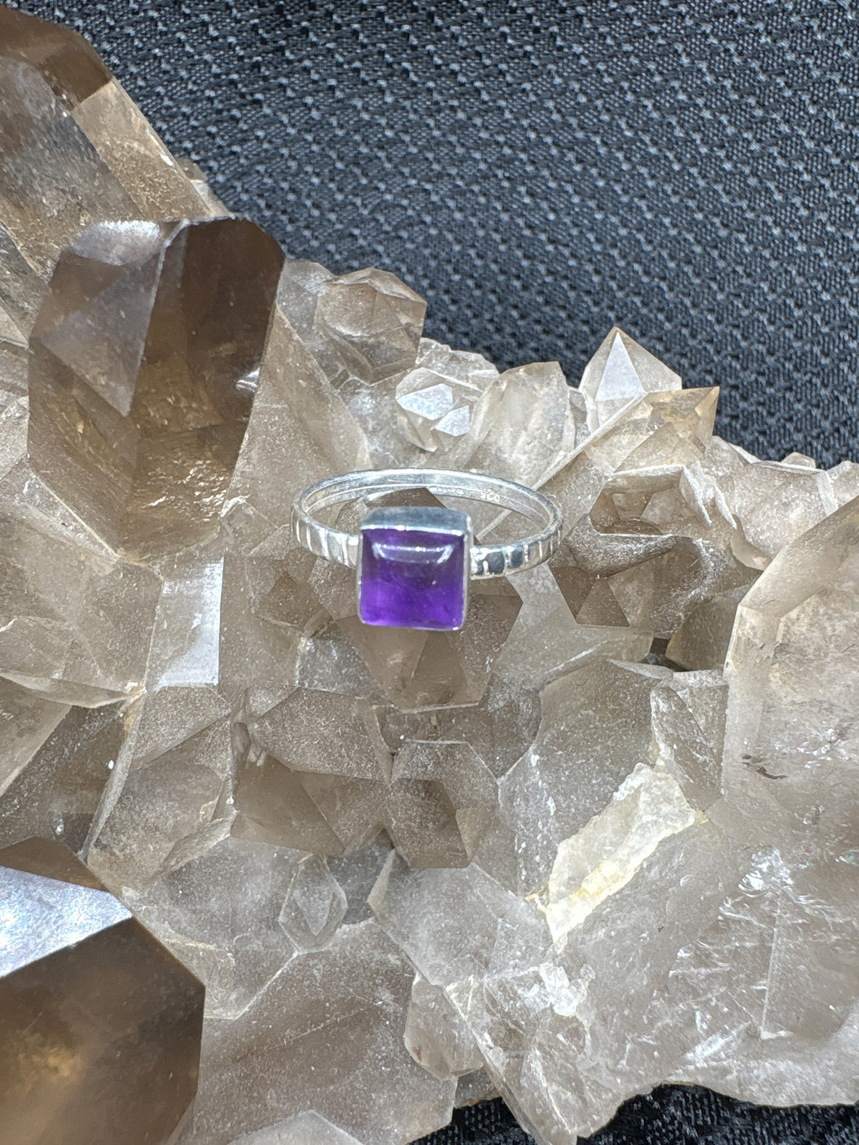 Sterling Silver Amethyst Square Ring - Size 6.5