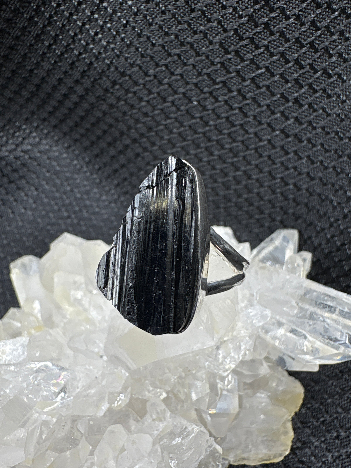 Sterling Silver Black Tourmaline Rough Ring - Assorted Size
