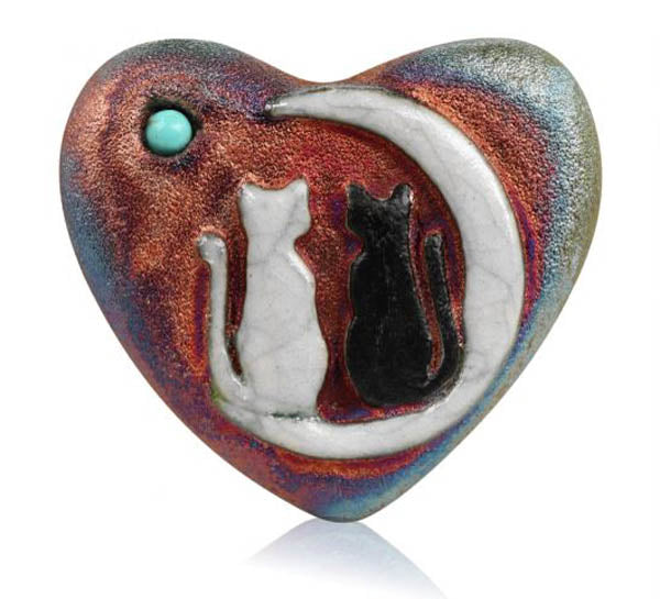 Mini Raku Heart Cats & Moon