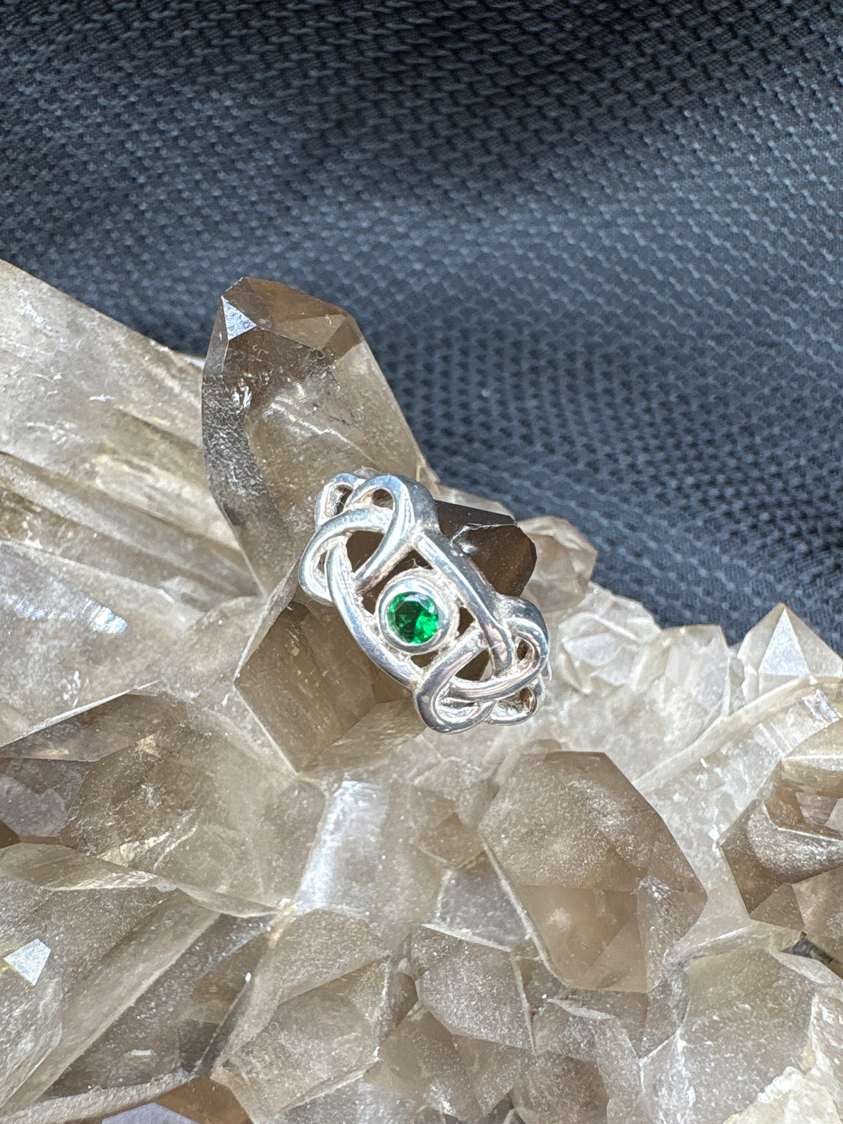 Sterling Silver Green Celtic Knot Ring - Size 5.5