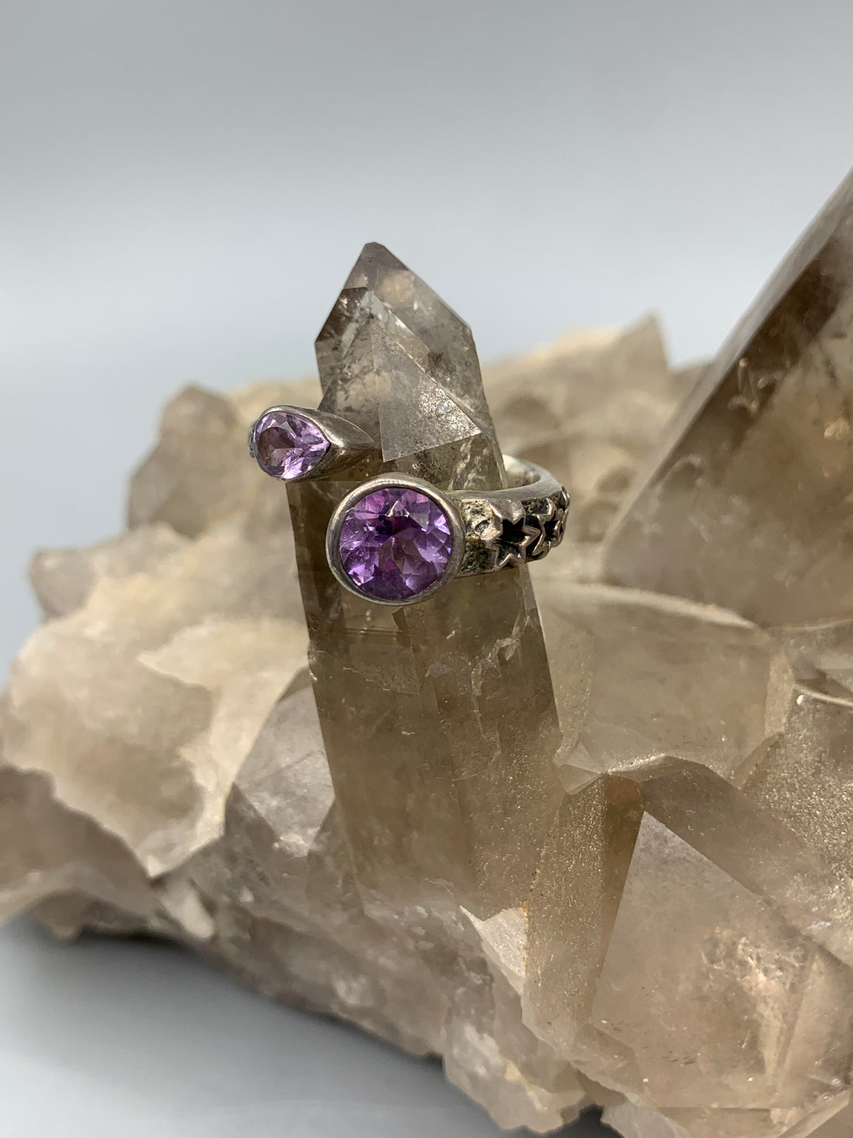 Sterling Silver Banded Amethyst Ring - Size 9