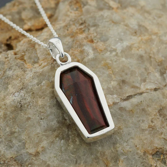 Sterling Silver Coffin Pendant - Assorted Gemstone