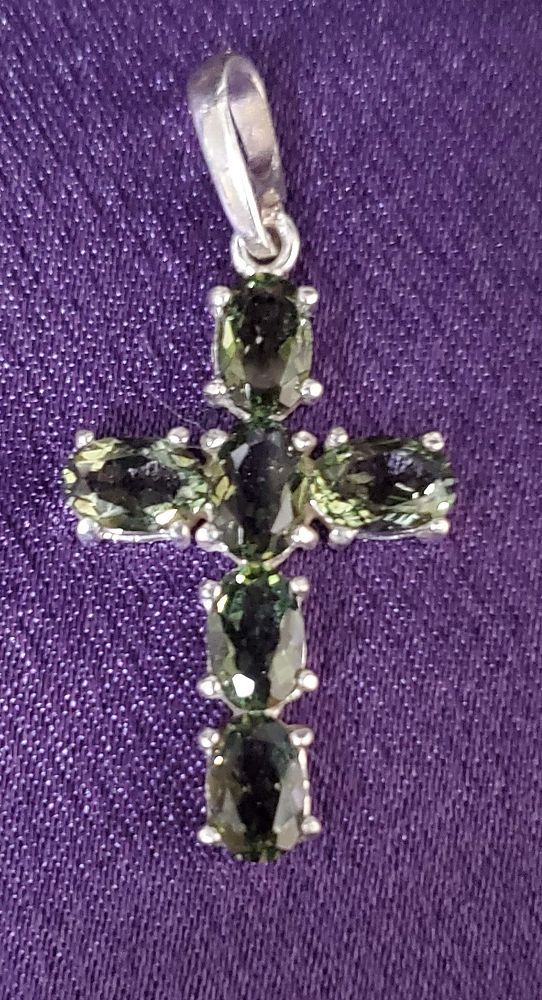 Moldavite Cross Pendant SS