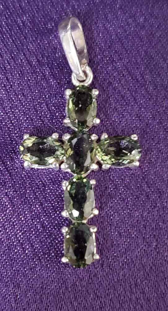 Sterling Silver Moldavite Cross Pendant