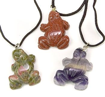 Assorted Gemstone Frog Pendant