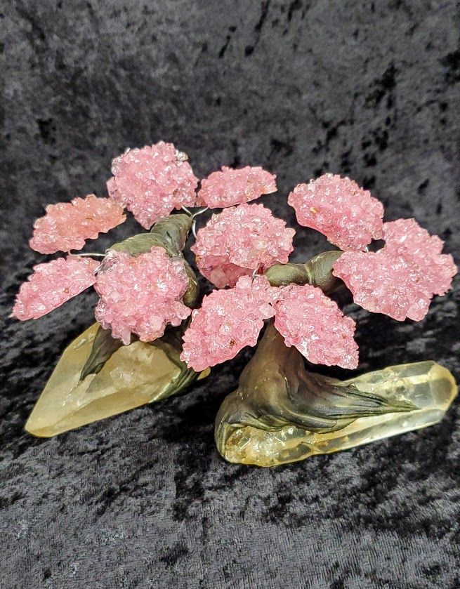Rose Quartz on Clear Quartz Point - Tree (4.5"H)