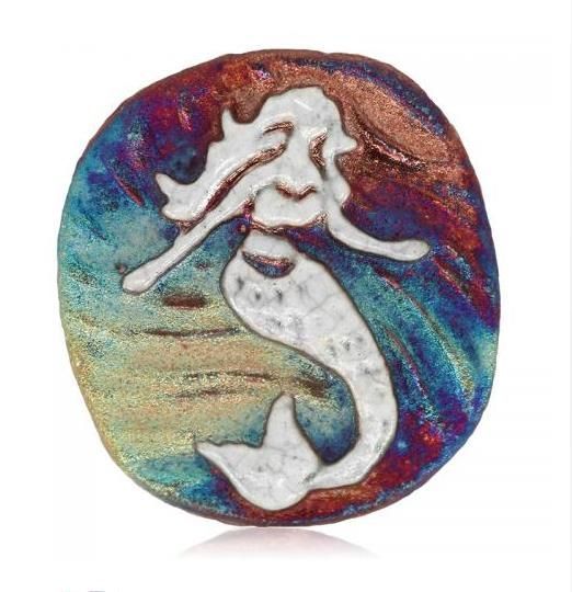 Raku Medallion Magnet - Mermaid