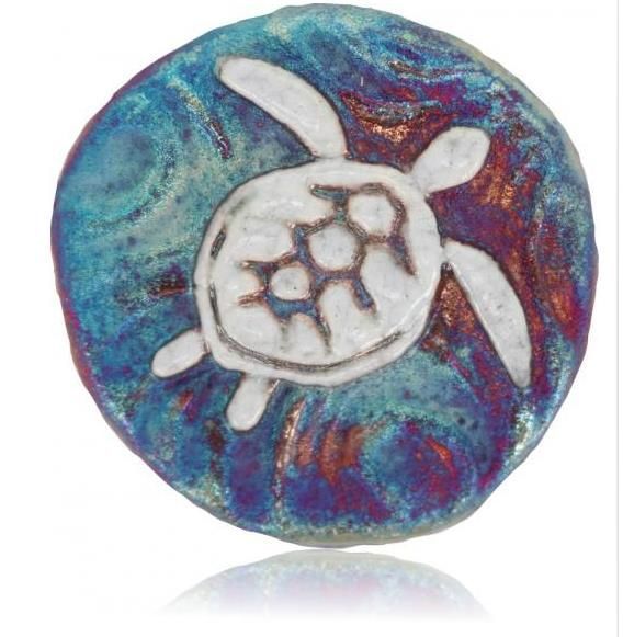 Raku Medallion Magnet -Turtle