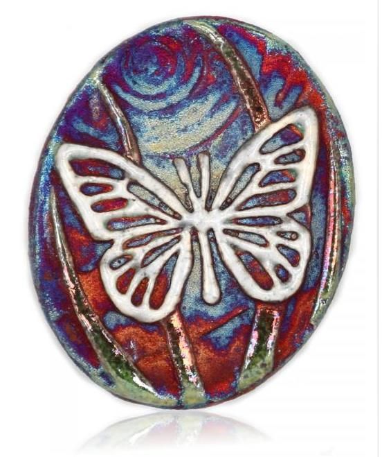 Raku Medallion Magnet-Butterfly