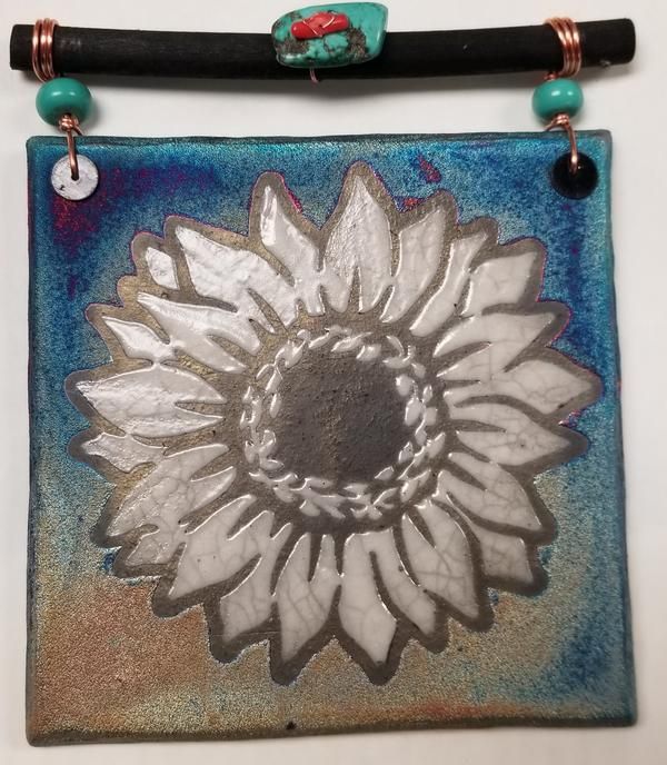 Raku Tile Sunflower