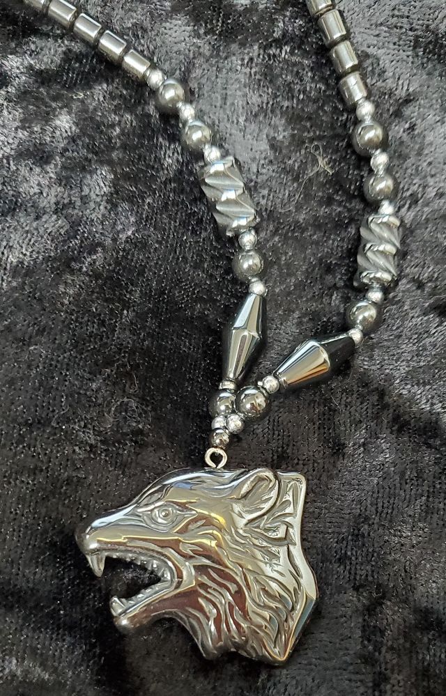 Hematite Wolf Beaded Necklace