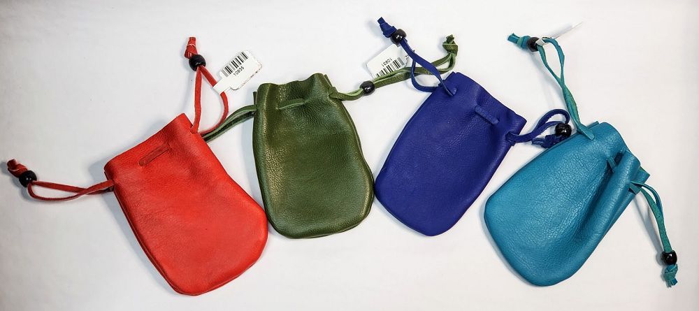 Blue Leather Drawstring Pouch