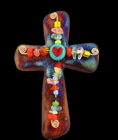 Raku Cross Magnet - Multi-Color Heart