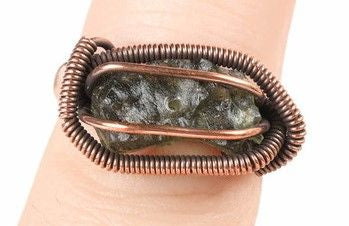 Wrapped Moldavite Copper Ring