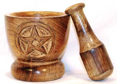 Wooden Pentagram Mortar & Pestle (3.75"H)