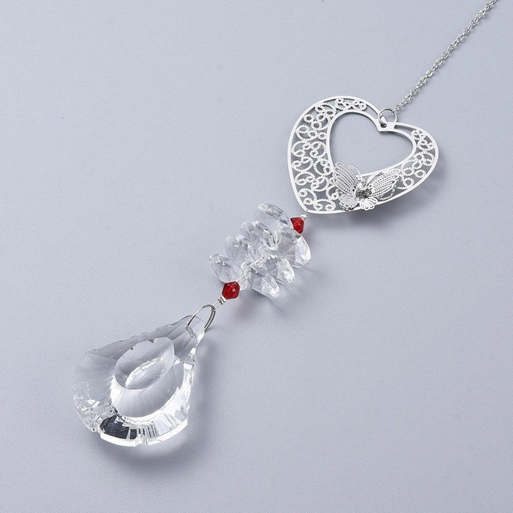 Heart with clear/red beads
