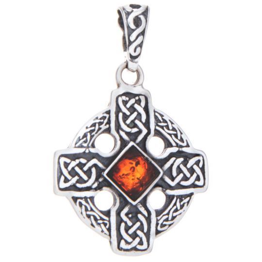 Celtic Cross Amber Pendant