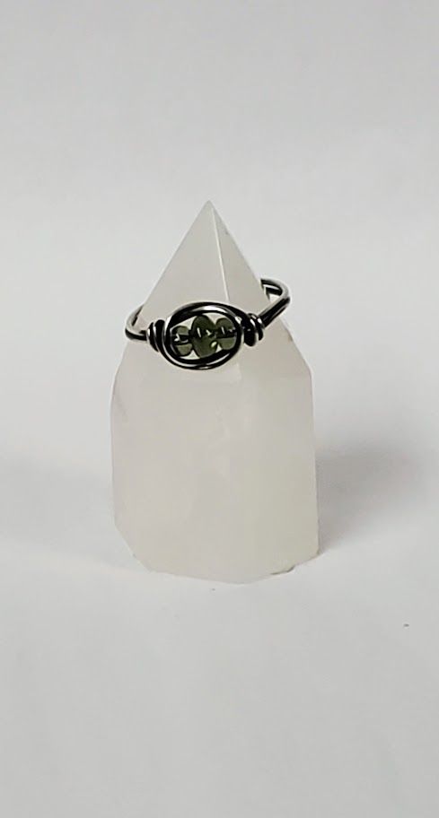 Moldavite Beads Silver Ring 7