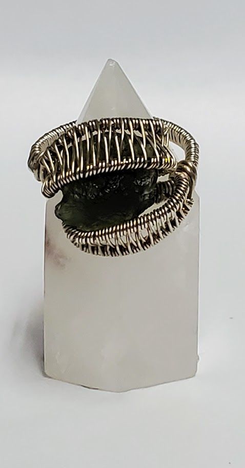 Wrapped Moldavite Silver Ring