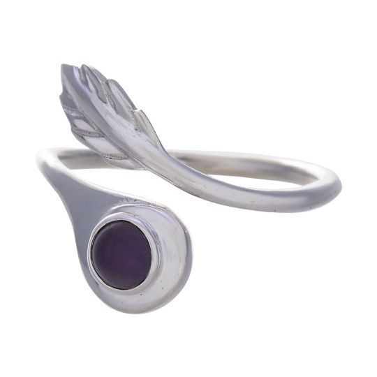 Amethyst Silver Feather Ring 5