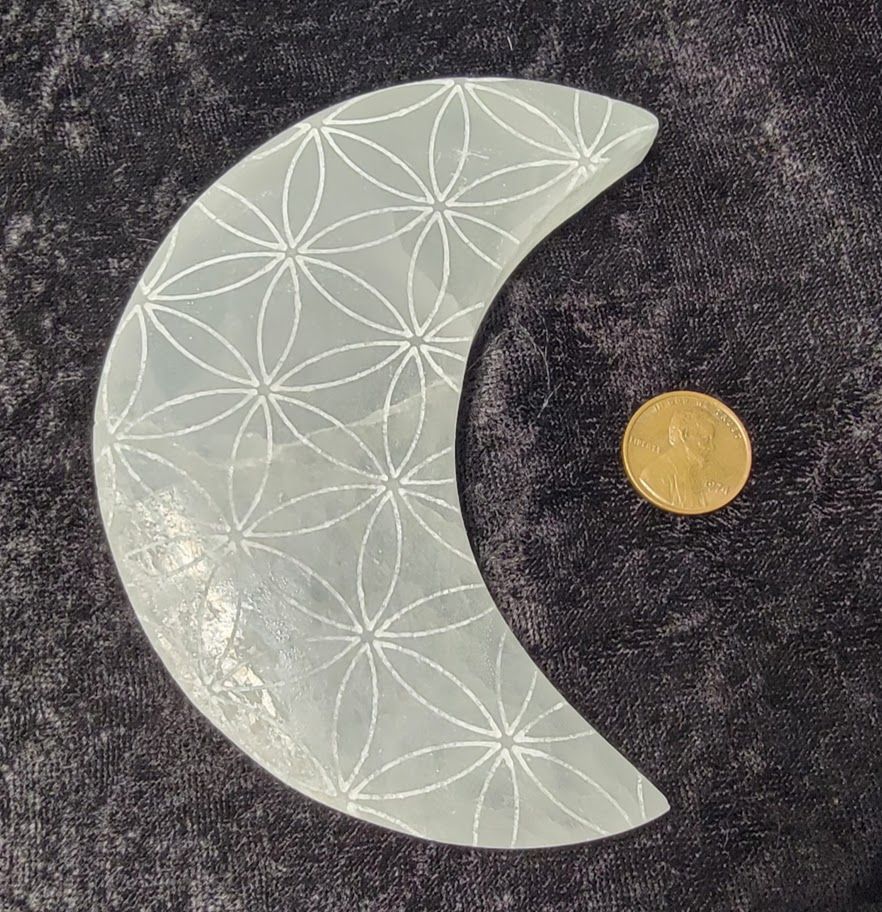 Selenite Moon - Flower of Life