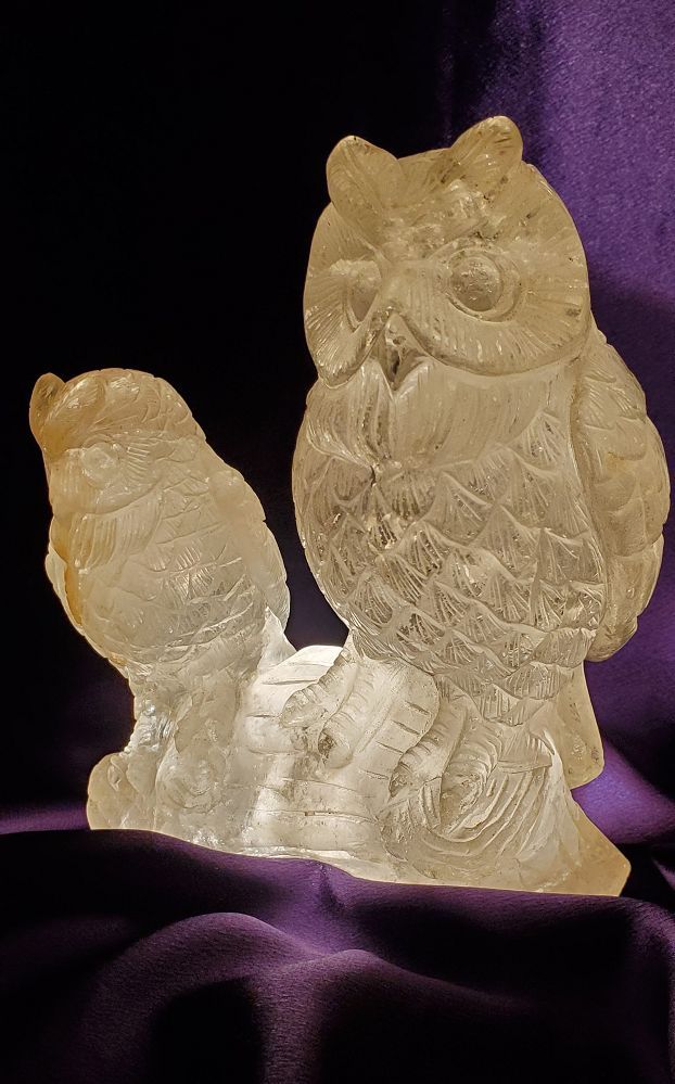 Twin Owl Quartz Sculpture