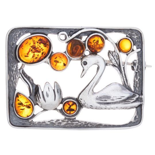 Sterling Silver Amber Swan - Brooch & Pendant