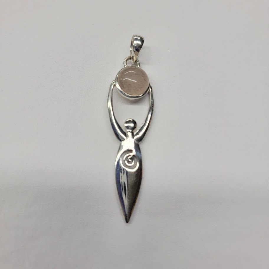 Sterling Silver Rose Quartz Goddess Pendant