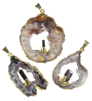 Geode Slice fix Tourmaline gold