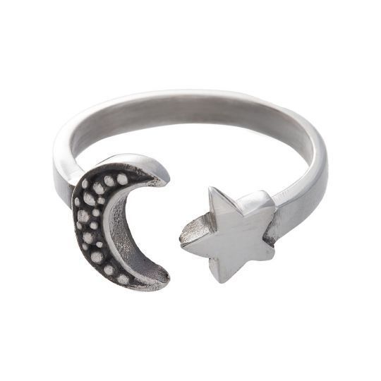 Moon and Star Sterling Ring 10