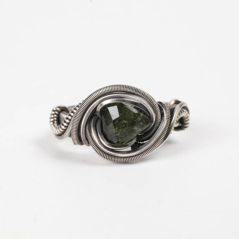 Wrapped Silver Moldavite Ring 8
