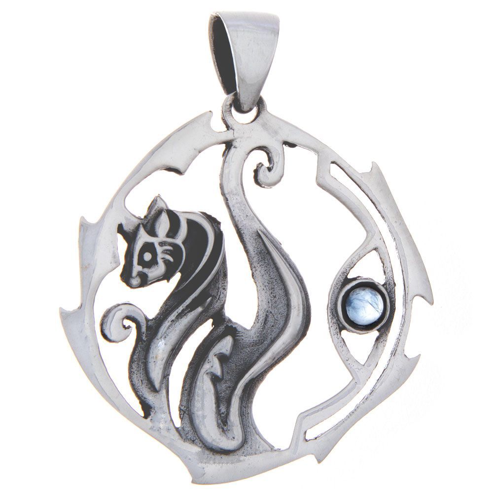 Sterling Silver Cat with Gemstone - Pendant