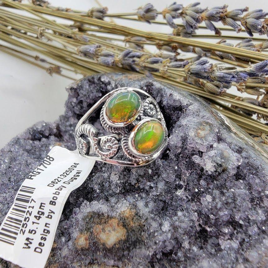 Sterling Silver Fire Ethiopian Opal Ring - Size 8